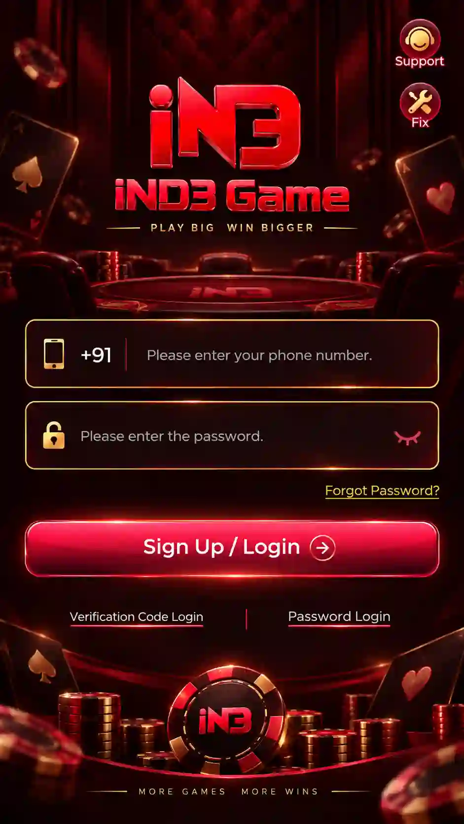 IND3 Game Login screen for online gaming account access