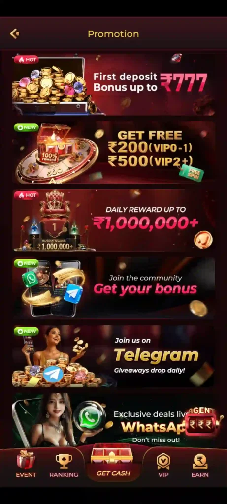 KING777 Game bonus promotions and rewards in the mobile app